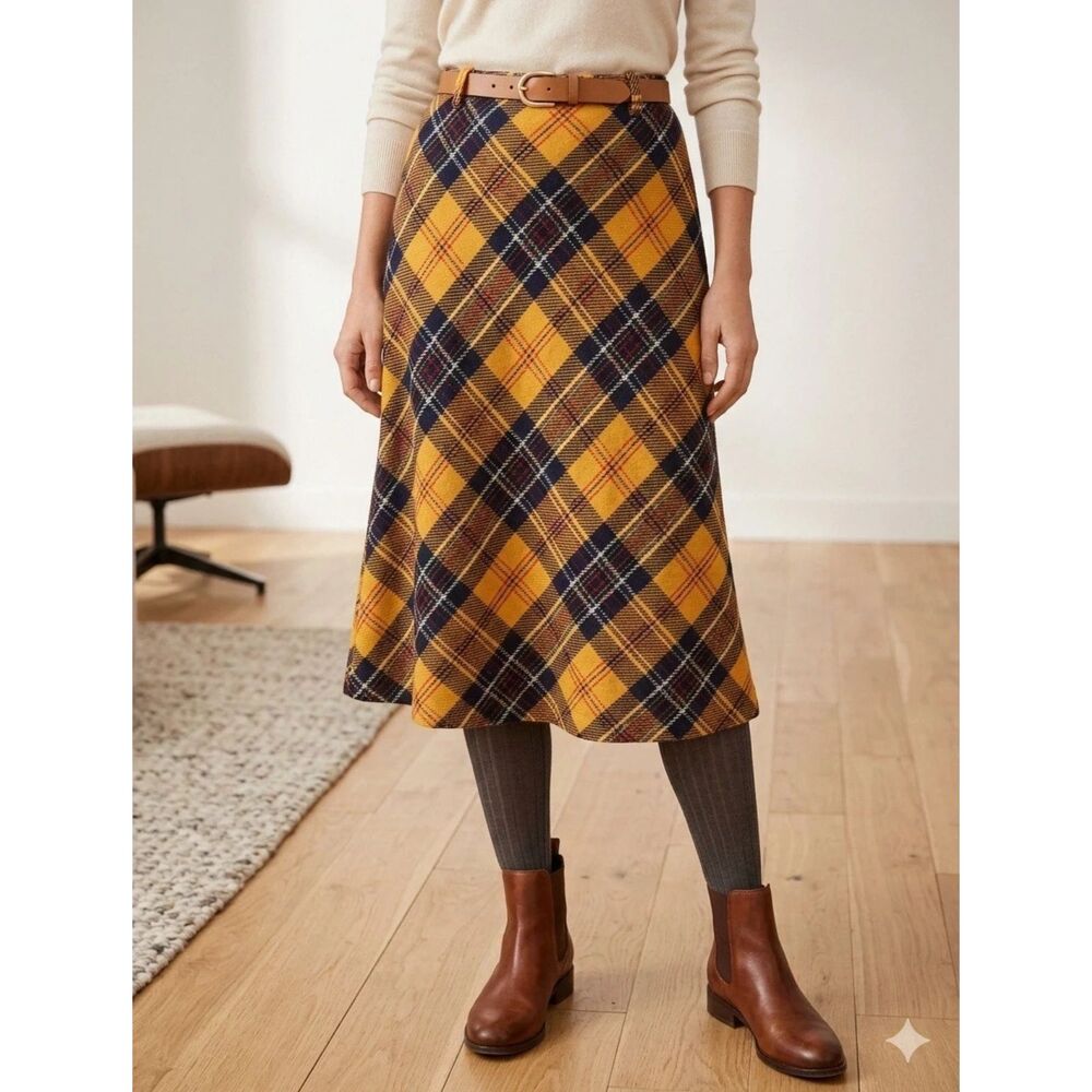 College Town Tartan Plaid Midi Skirt Junior sz 11 Academia Preppy Fall Vintage